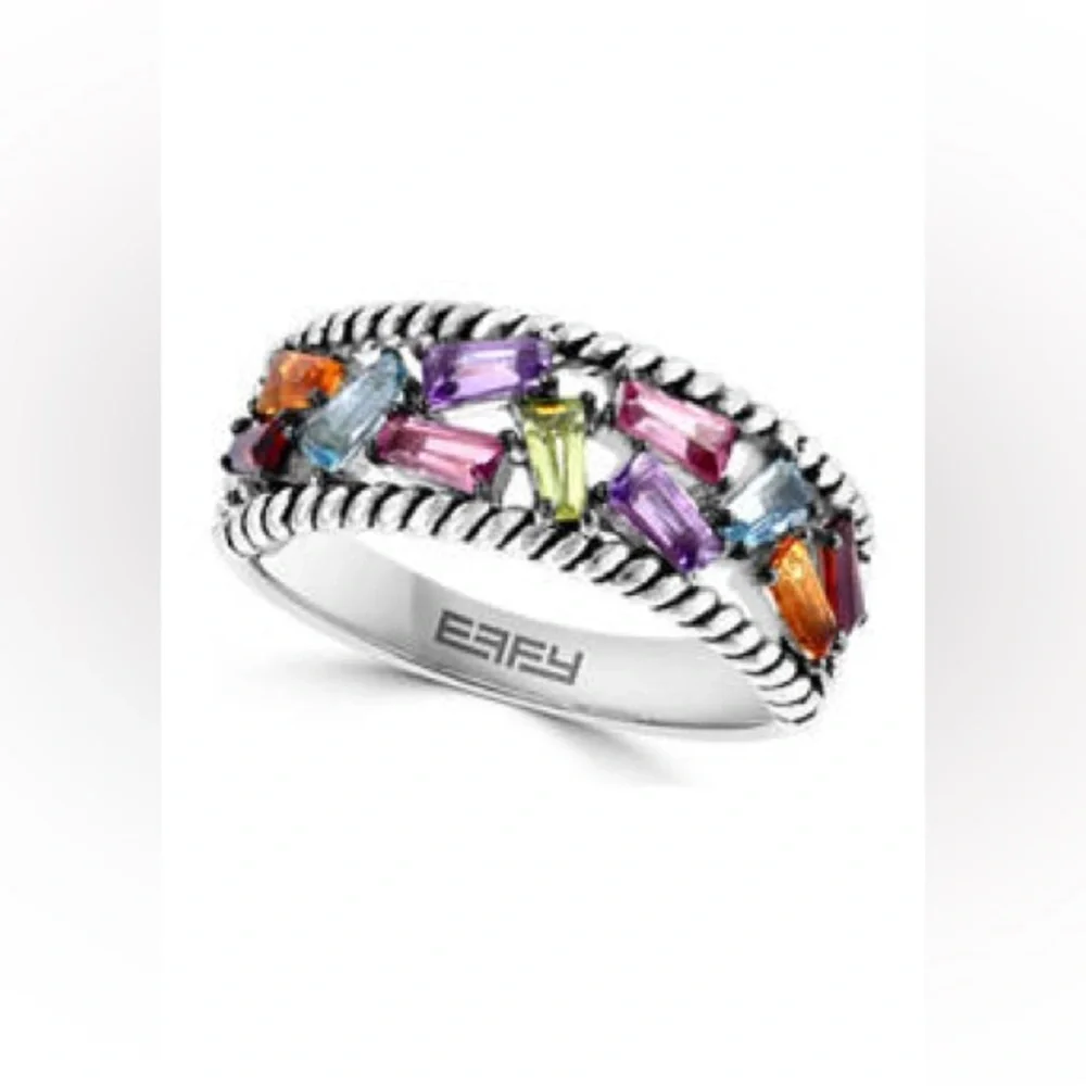 Effy Multicolor Gemstone Silver Ring Sz 7 - Picture 1 of 6